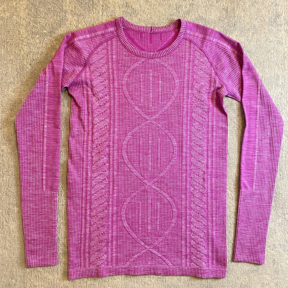 Lululemon Rest Less Shirt Womens Medium Pink Purple Long Sleeve Seamless